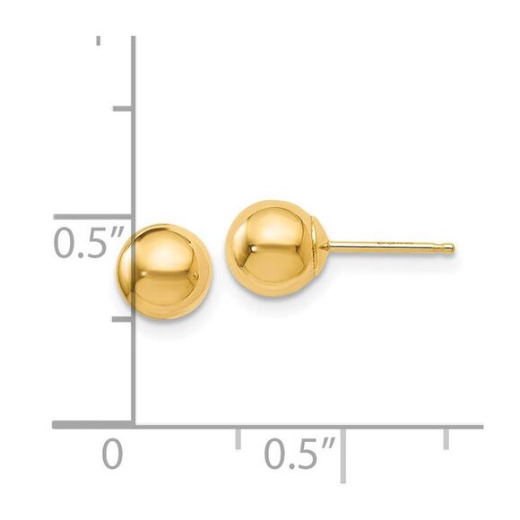 6mm (1/4 Inch) 14k Yellow Gold Polished Ball Friction Back Studs - Picture 4 of 5